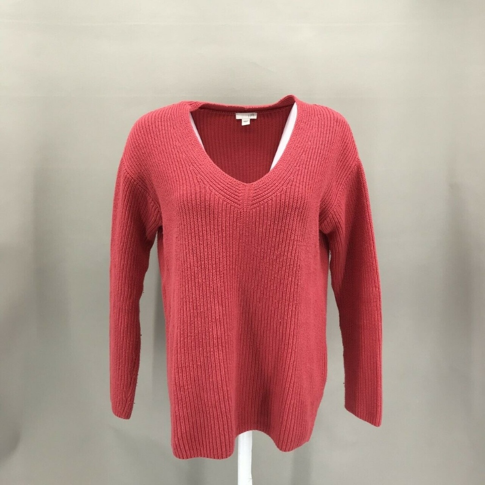 J Jill V Neck Knitted Ribbed Pullover Sweater Sz S